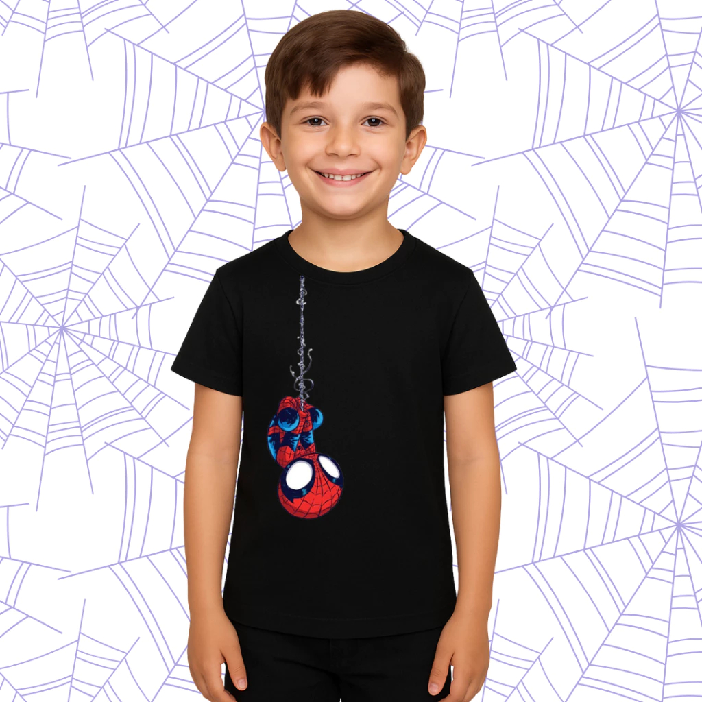 Camiseta Fantasia Spider Infantil Camisa Algodão Roupa Menino Menina Estilo Premium