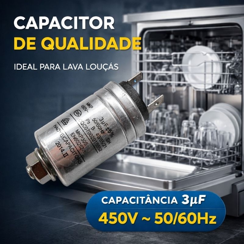 Capacitor Ideal para Lava-Louças - Capacitância: 3uf - 450V~50/60Hz