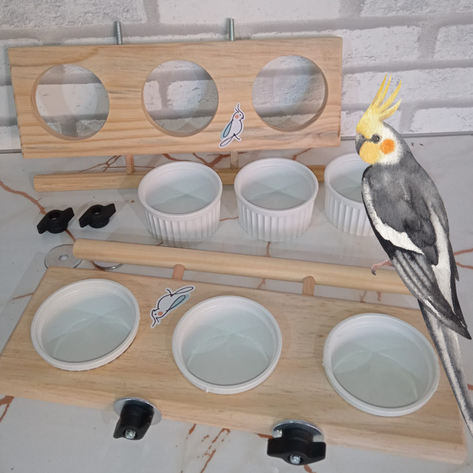 comedouro triplo para calopsita e pássaros em geral