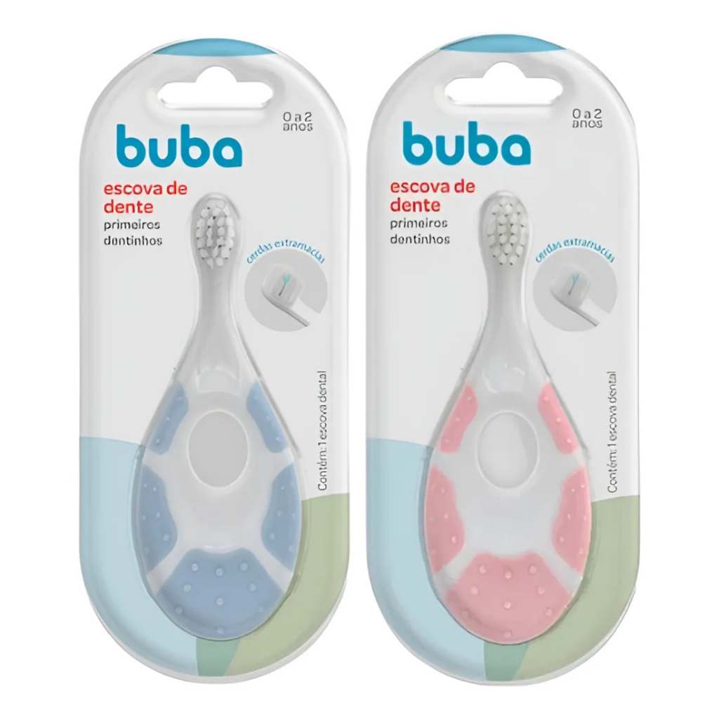 Escova De Dente Primeiros Dentinhos Bebe 0 a 2 Anos Rosa e Azul - Buba