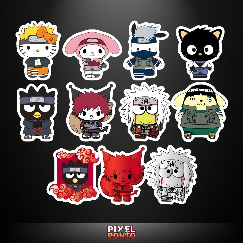 Kit de Adesivo Naruto x Hello Kitty & Amigos - Papel Fotográfico Brilhante - Crossover Premium