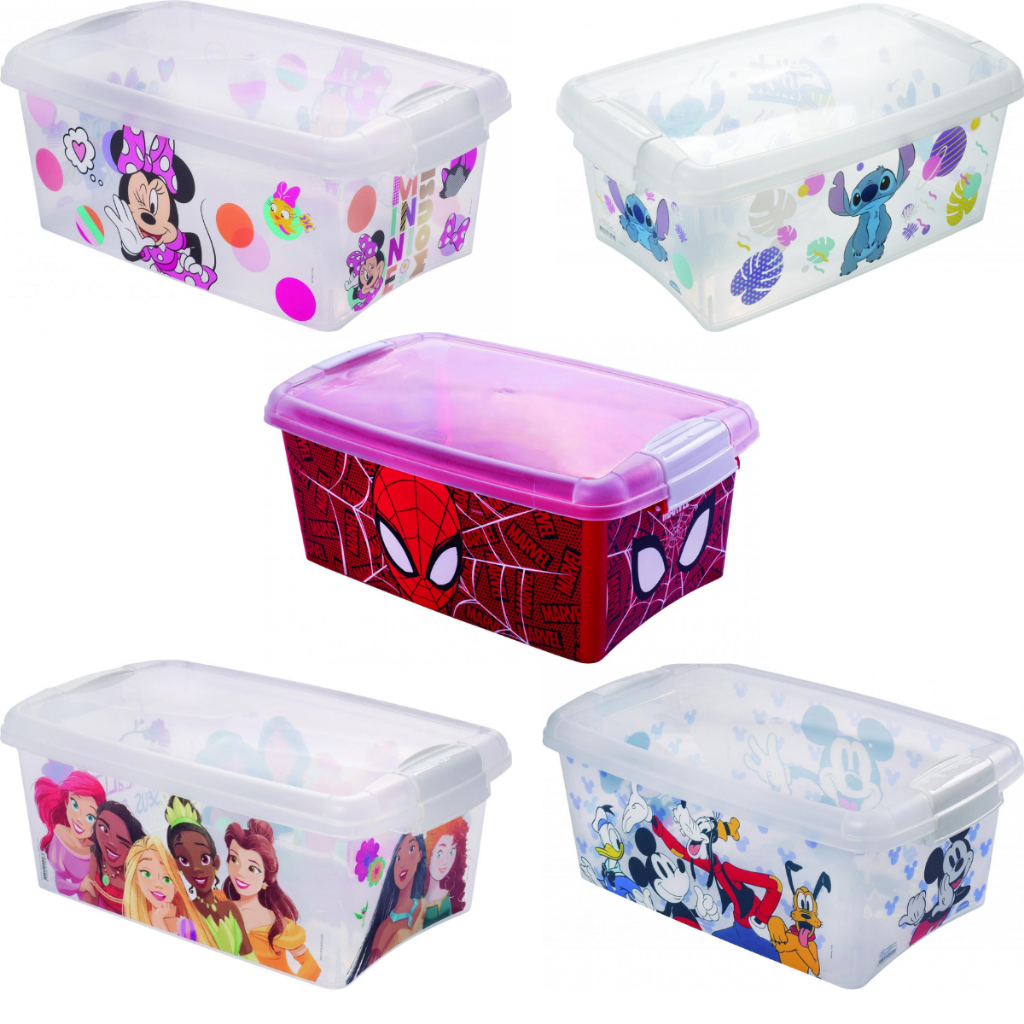 Caixa Organizadora com Trava 4,2L Disney Mickey, Minnie, Stitch, Princesas e Homem Aranha
