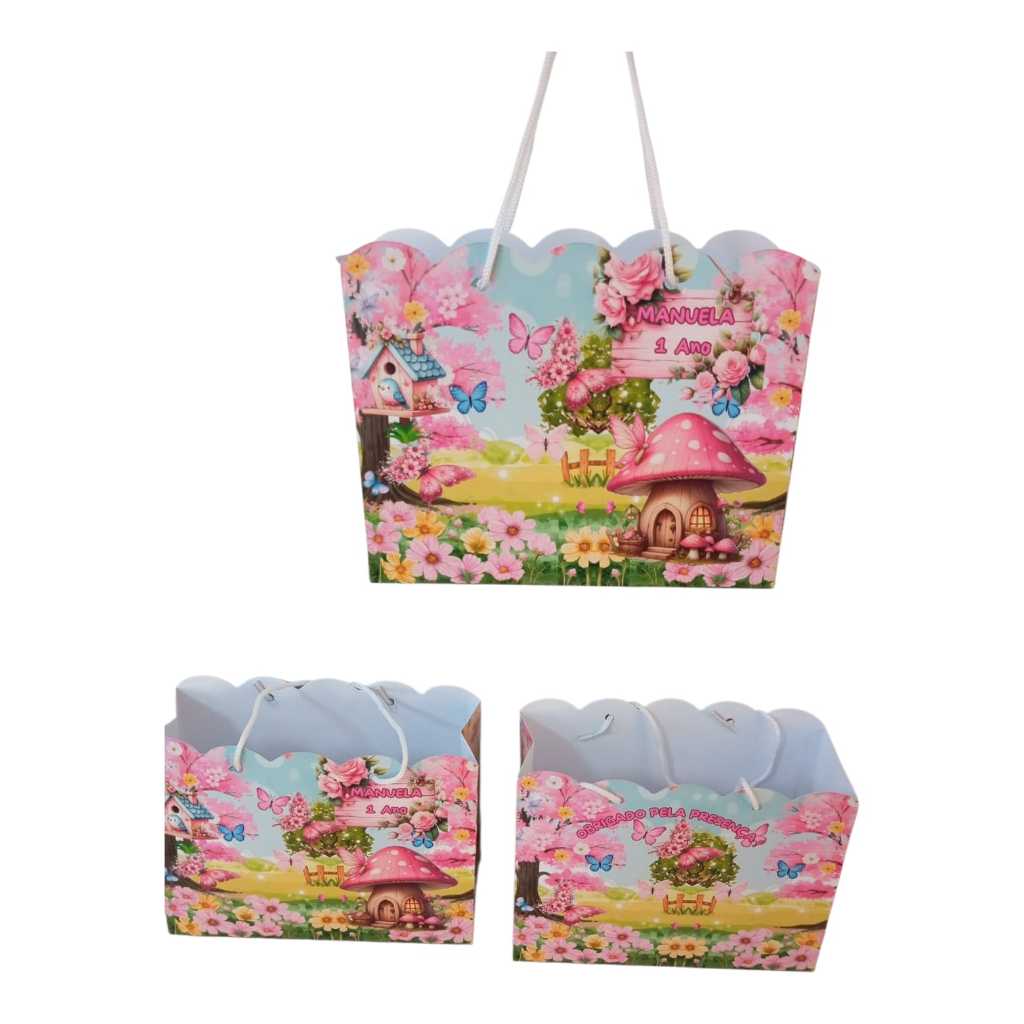Sacolinha Personalizada JARDIM ENCANTADO - Festa de Aniversário - Lembrancinha (Envio Rápido)- TAMANHO G