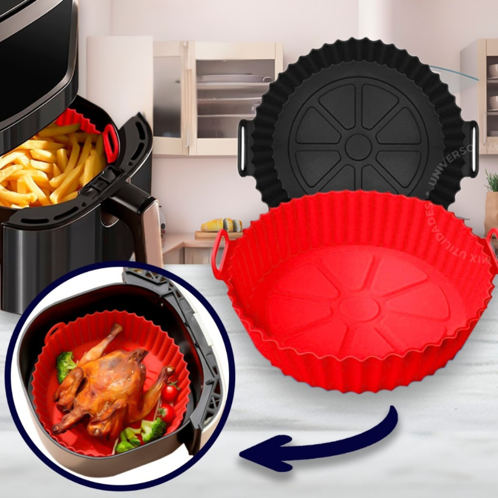 Kit 2 Forma Assadeira Para Fritadeira Air Fryer Em Silicone Flexível Lavável em Oferta na Shopee