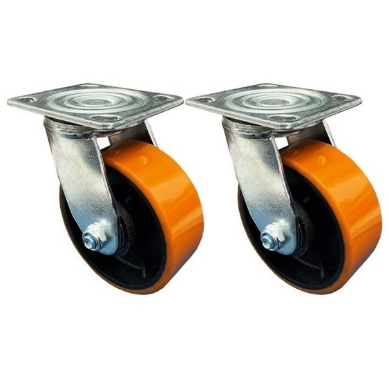 Kit com 2 Rodízios Giratório de Poliuretano Sem Freio - 5Pol - 50MM - 350kg - JST