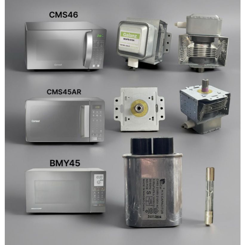 Kit Peças Para Microondas CMS46 / CMS45AR / BMY45 Magnetron 610A + Cap 0,85uf + Fusivel de Vidro 0.8A