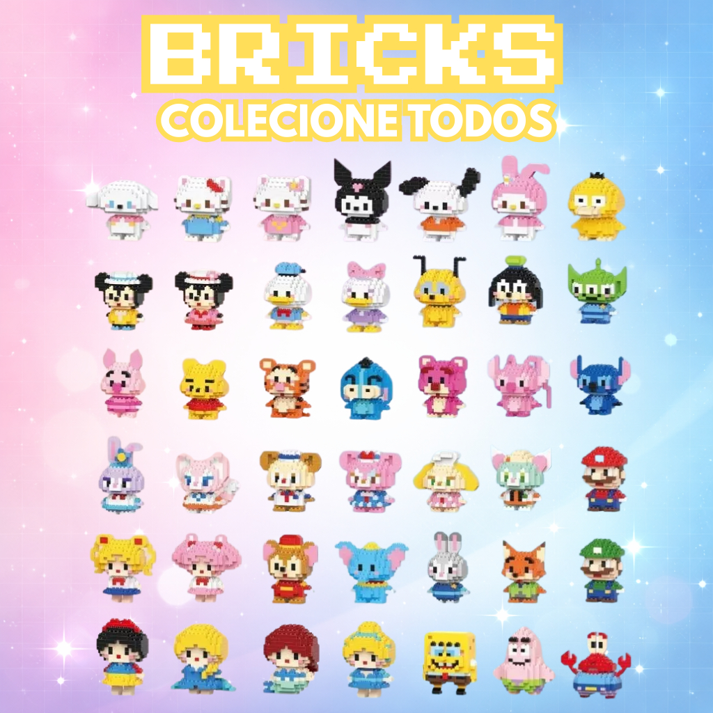 Blocos de Montar Bricks Hello Kitty Bob Esponja Disney Pikachu Pokémon Desenho Animado Criança