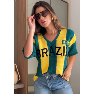 Camisa Blusão Brasil ponto fang tricot linha alta qualidade decote v copa seleção em Oferta na Shopee