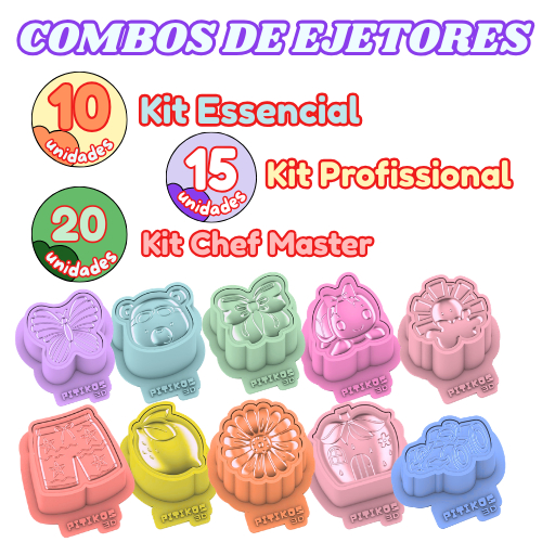 Combo de Ejetor Brigadeiro Kit com 10 | 15 | 20 Modelos | Molde para Doces, Pasta Americana e Confeitaria
