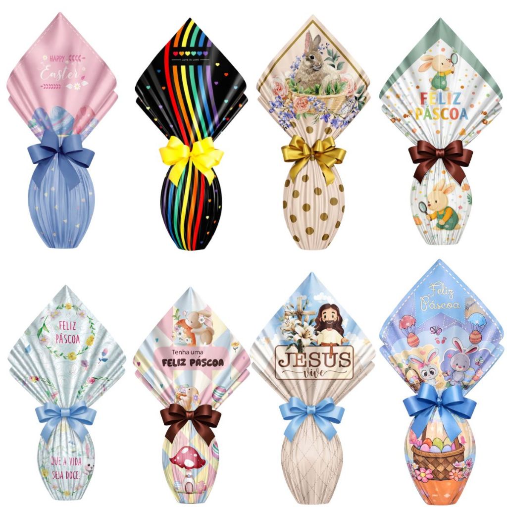 Embalagem Saco Ovos Páscoa 10 un Folhas 24x24cm 100g a 150g Estampas