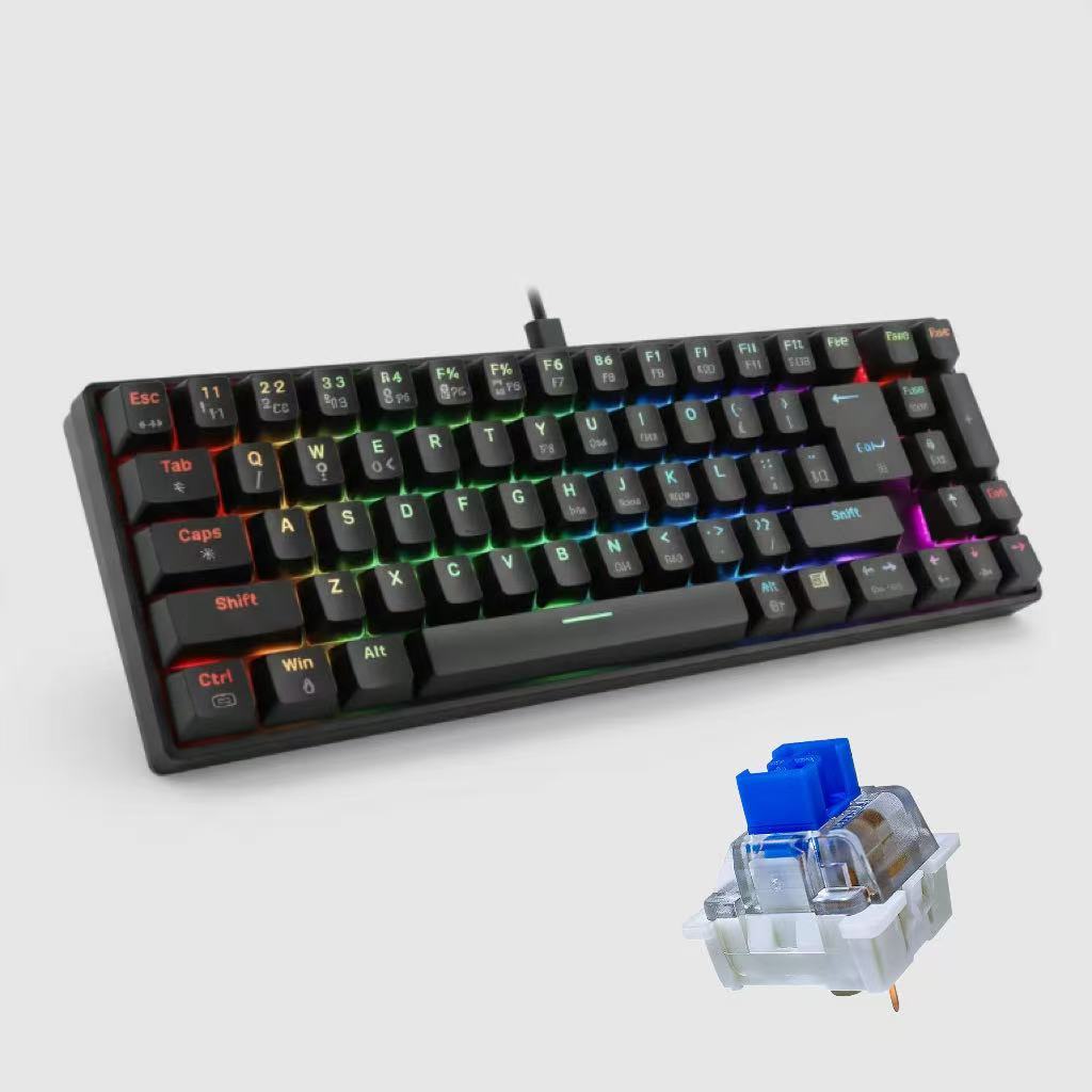 Teclado Gamer Mecânico Kunp Switch Azul 60% com Fio Usb-c Preto Led Rgb Pc Computador Video game