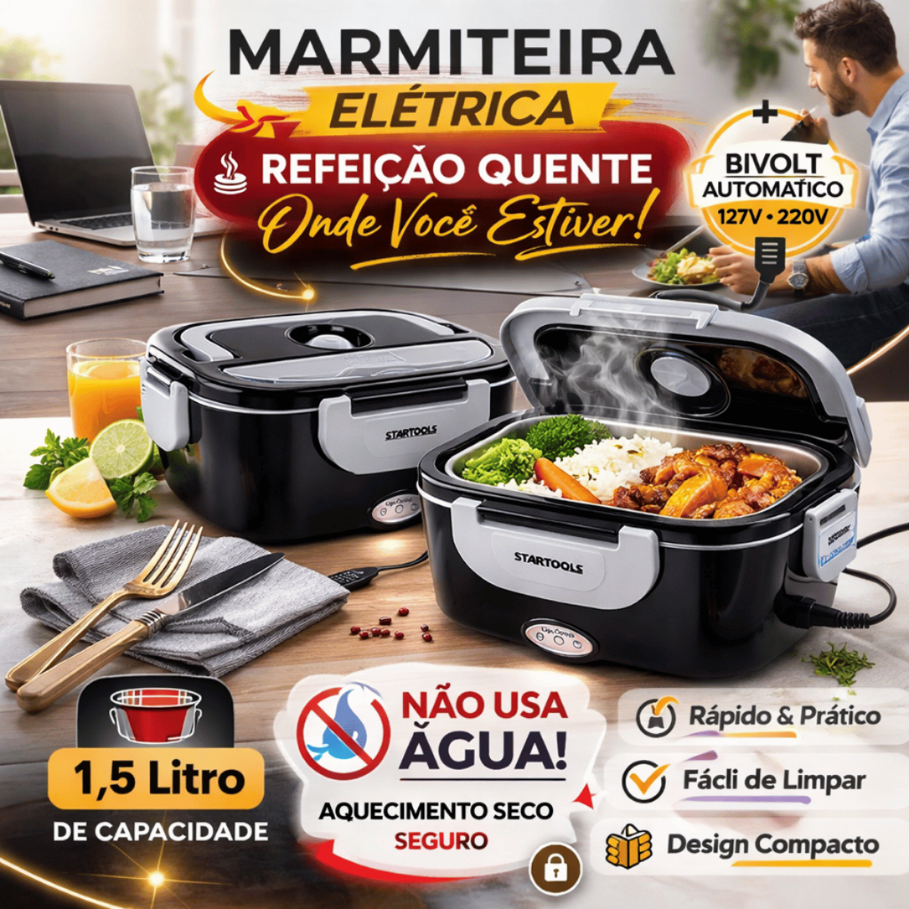 Marmiteira Elétrica 1,5L Bivolt 60W Portátil com Compartimentos Preta