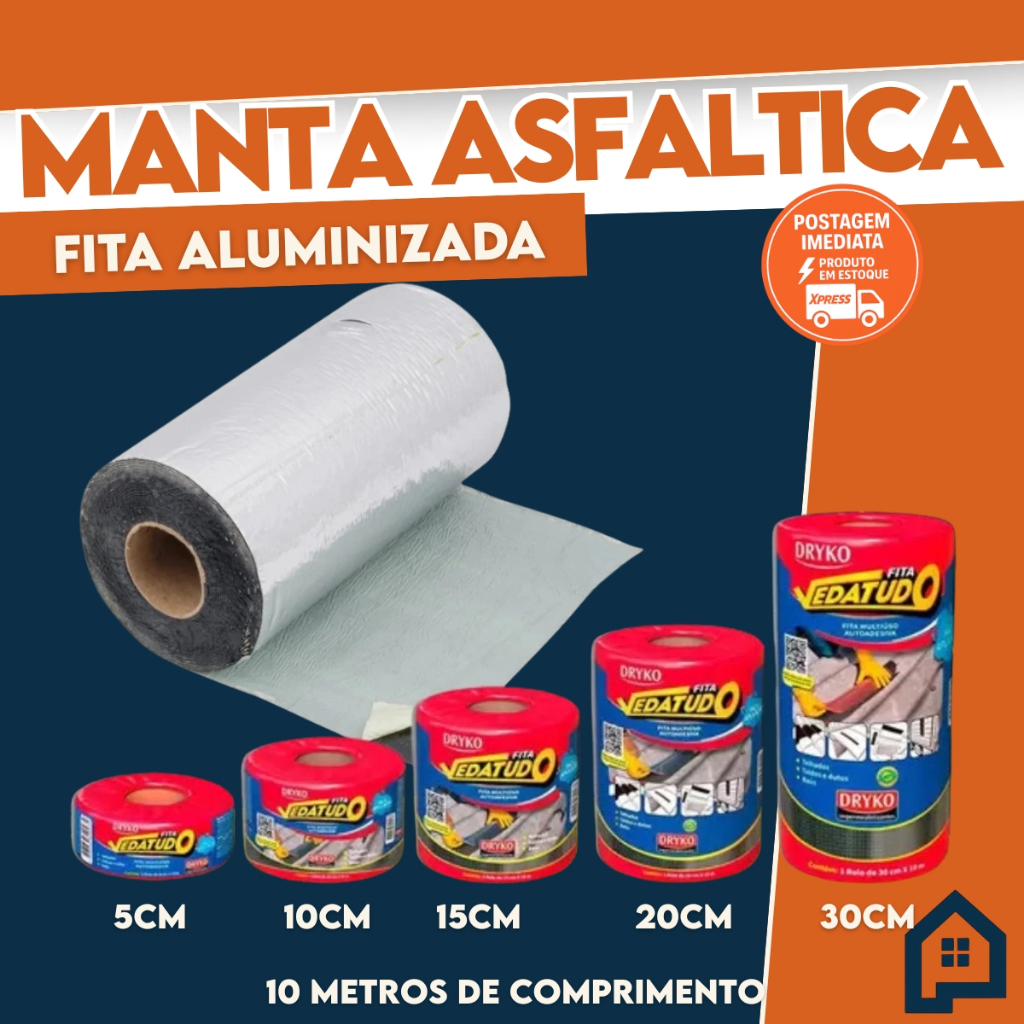 Fita Manta Asfaltica Adesiva Telhados Escolha o Tamanho DRYKO Reparo Em Telhados AntiGoteira e Furos