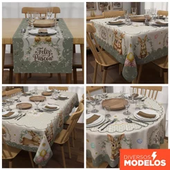 Toalha de Mesa Feliz Páscoa Decorativa Estampada Em Oxford – Mesa Posta Diversos Tamanhos