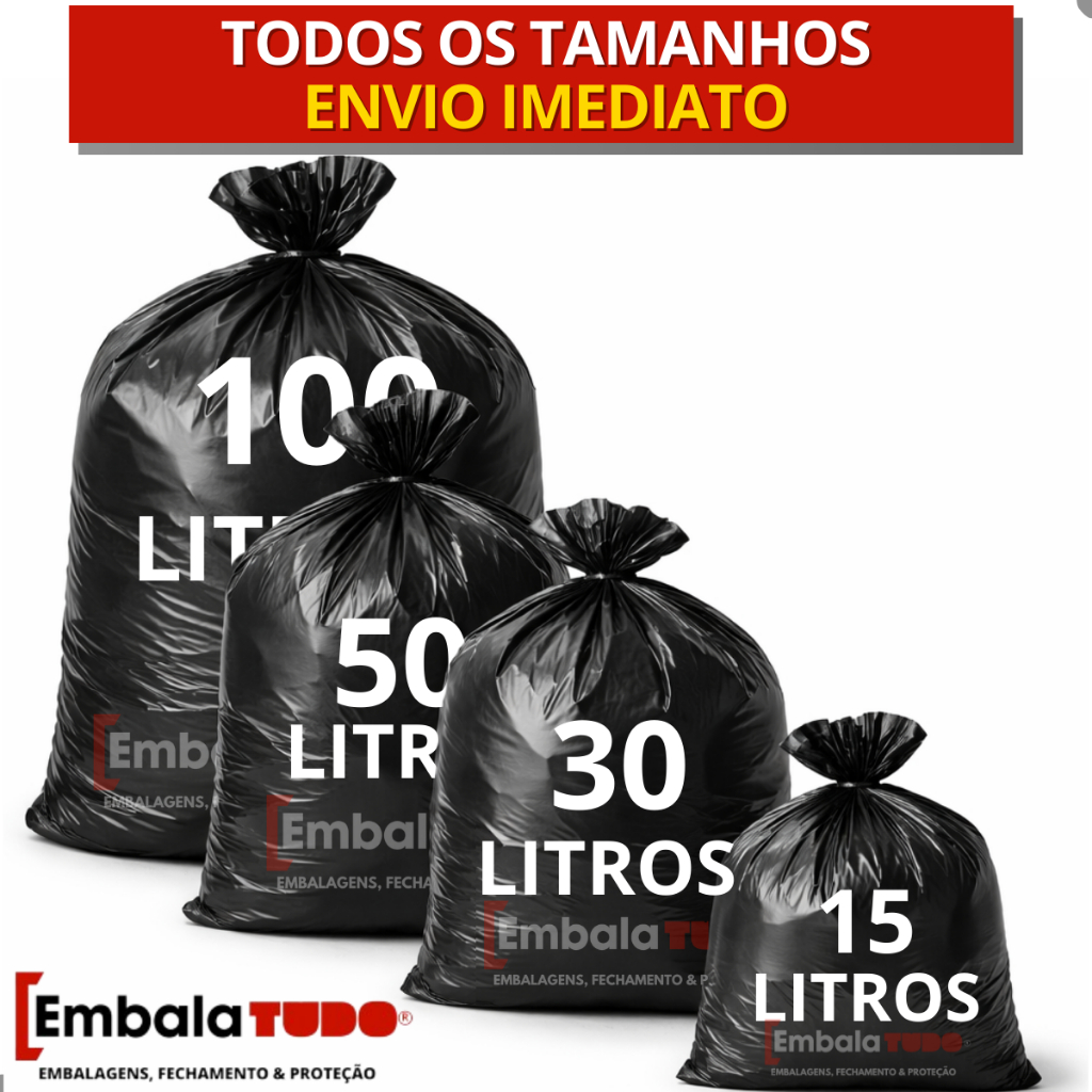 Saco de Lixo Preto Resistente Rolo com 100 Unidades 15L / 30L / 50L / 100 Litros Vários Tamanhos em Oferta na Shopee