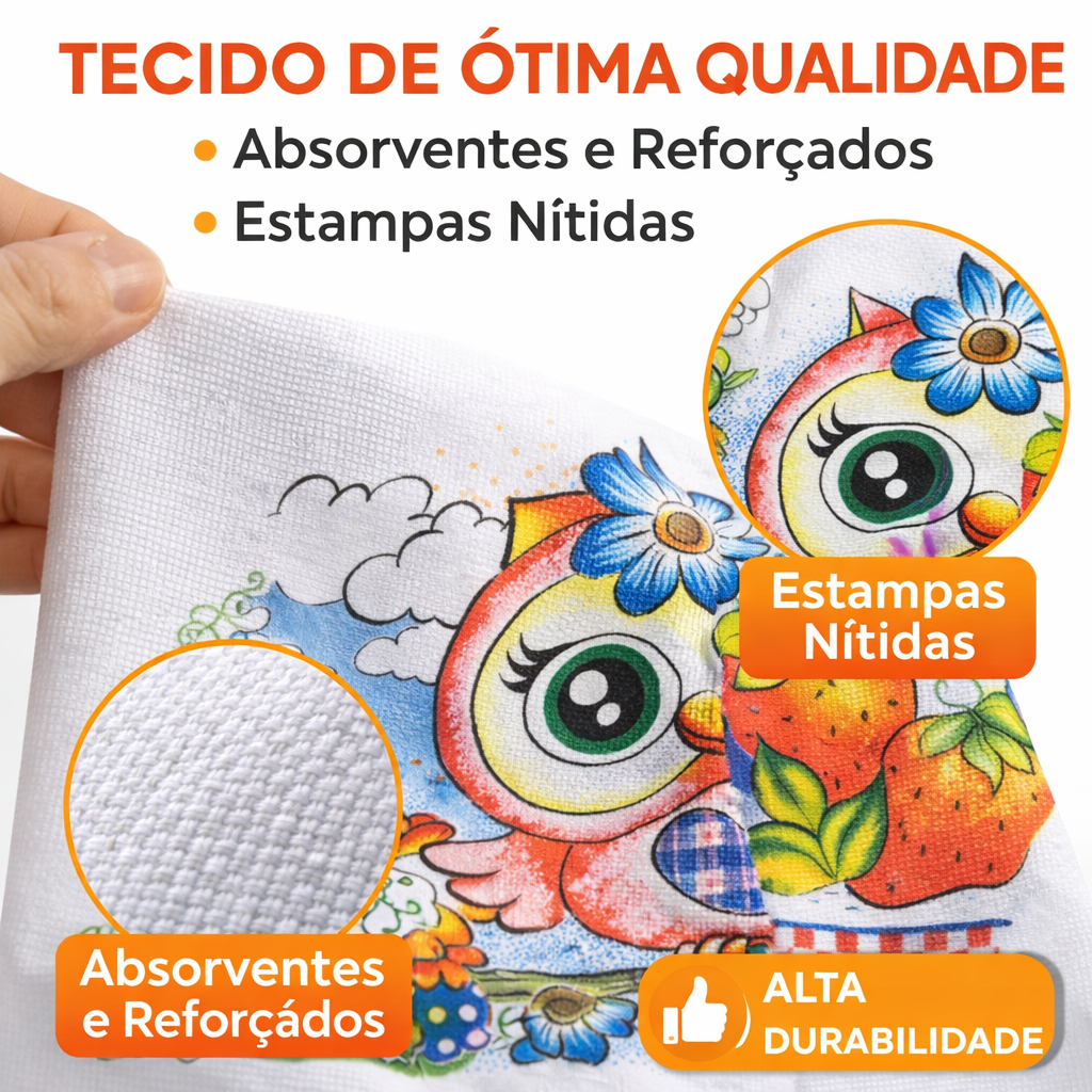 Pano De Prato Atacado Estampado Kit Com 10, 15 e 20 Peças