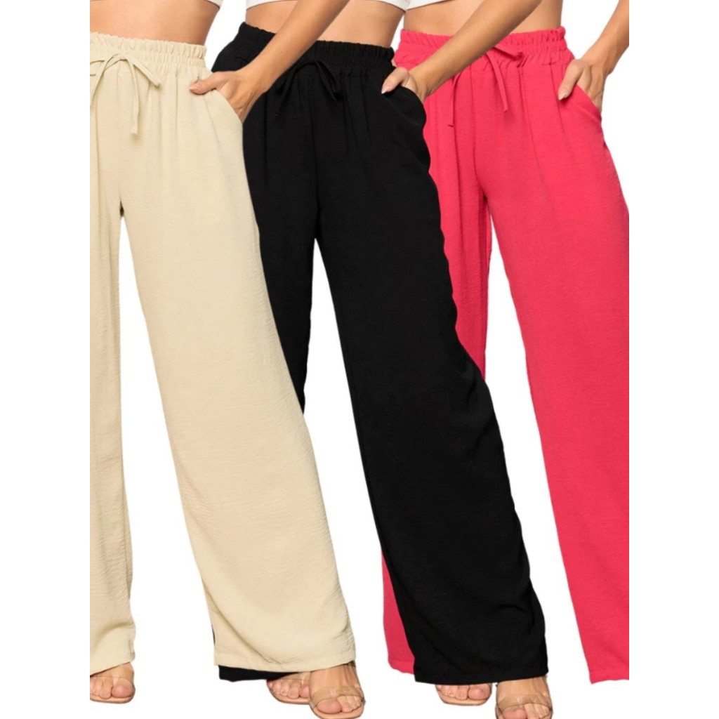 Calça Pantalona Feminina Tecido Duna com elastico na cintura calça flare folgadinha