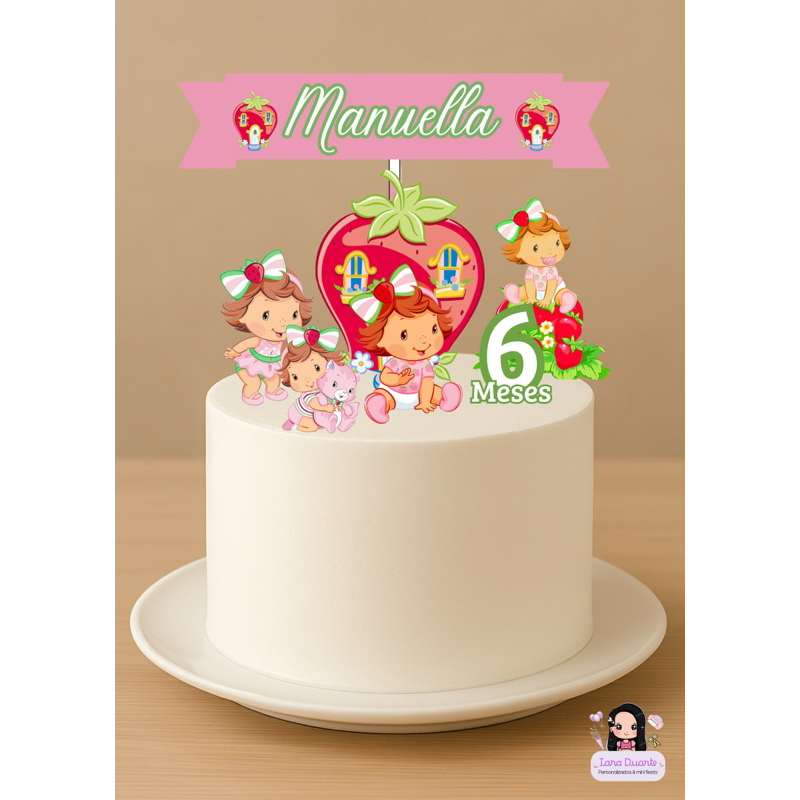 Topo de Bolo Moranguinho Baby - Personalizado - Aniversário Infantil - Mêsversario