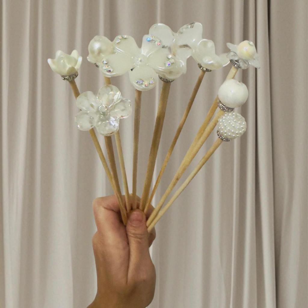 Kit 15 Varetas luxo - 10 decoradas + 5 naturais - para Difusor de ambiente