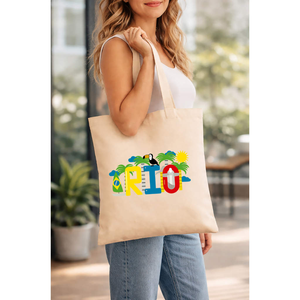 Eco Bag Feminina Algodão Rio de Janeiro Bolsa Reutilizável Moda Sustentável 38x40 tucano passaro em Oferta na Shopee
