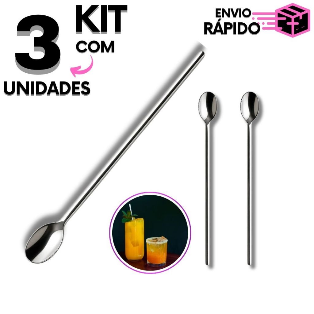 Kit 3 Colher De Suco Bailarina Para Drink Em Aço Inox Premium em Oferta na Shopee