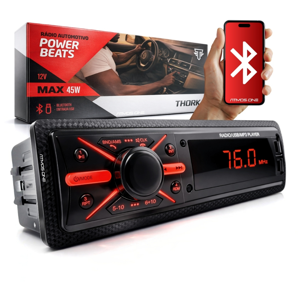 Radio Aparelho Toca MP3 Player Auto Som Automotivo Bluetooth Usb RCA FM Potencia Power Beats Thork