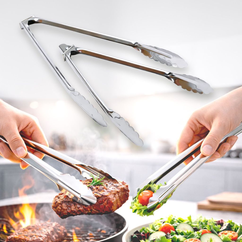 Kit 2 Pegadores de Cozinha em Aço Inox – Universal – Para Salada, Churrasco, Pão e Massas