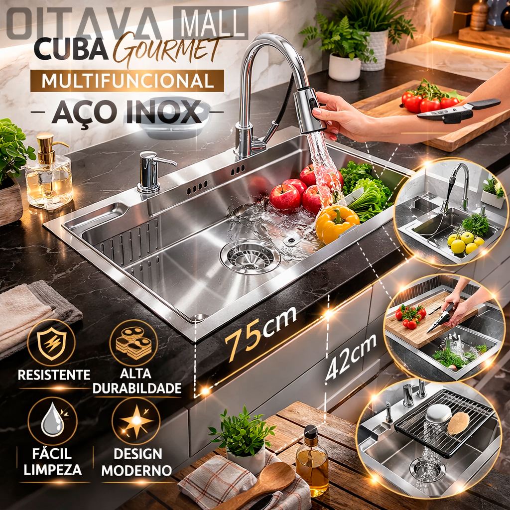 Cuba Gourmet Multifuncional Inox 75x46 Premium Completa