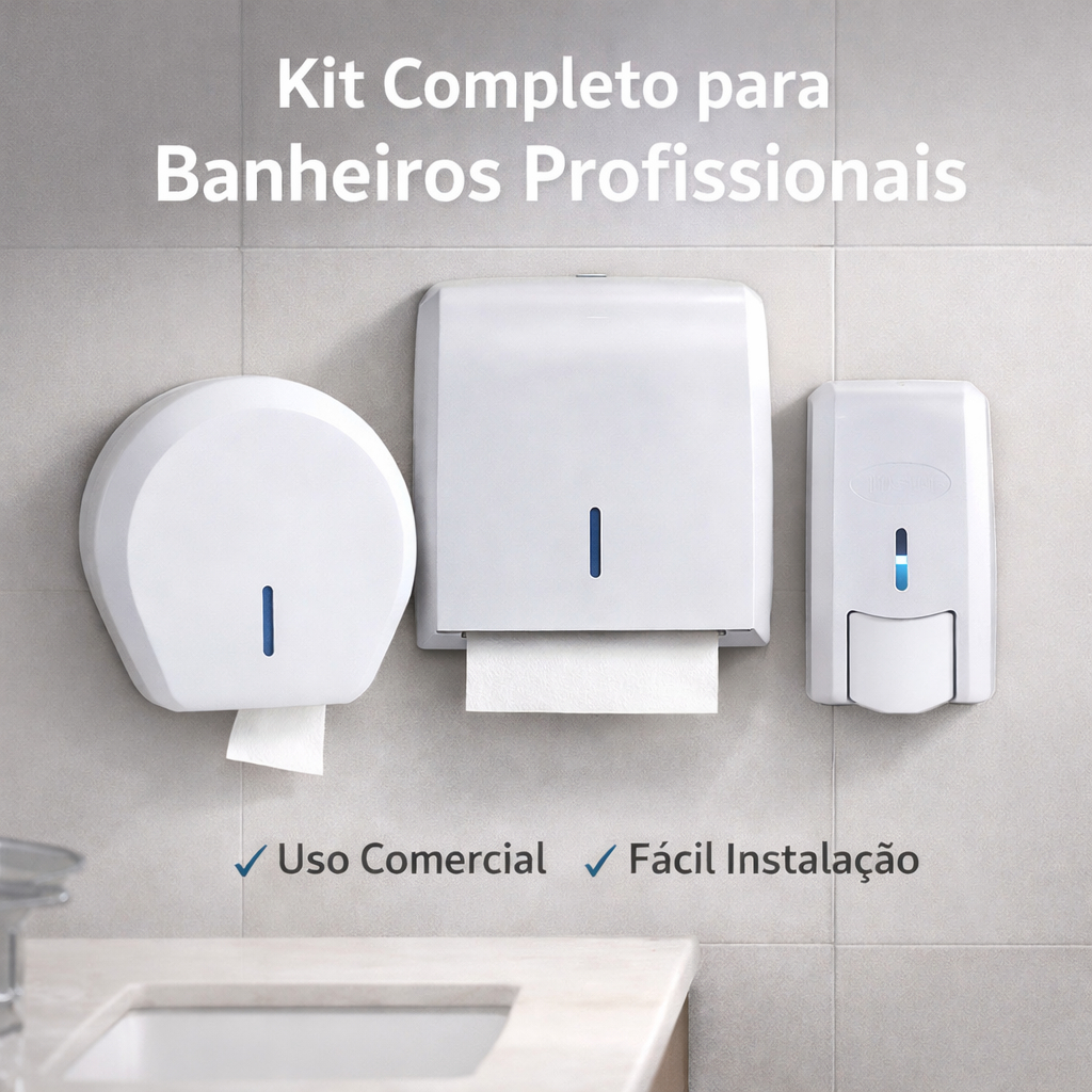 Kit Dispenser Banheiro Comercial Rolão + Interfolha +Saboneteira ideal para restaurantes/consultório