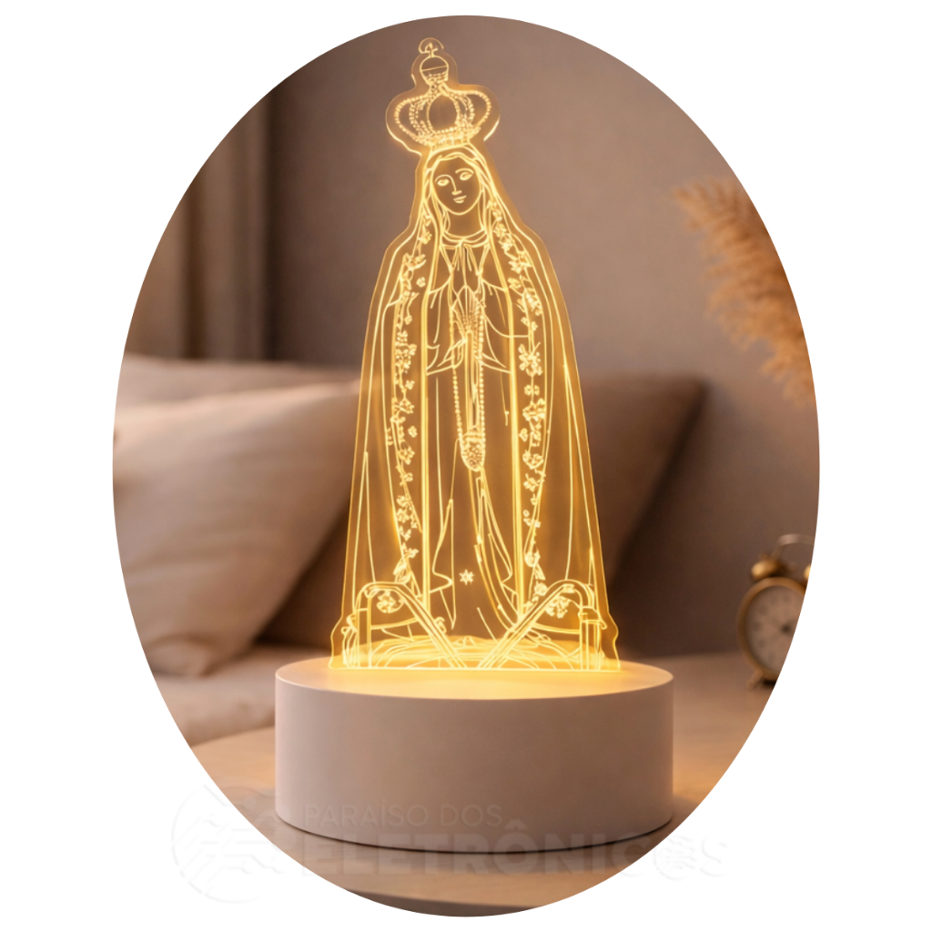 Luminária Nossa Senhora de Fátima 3D LED Ilusão Óptica Bivolt – EBMZ9004