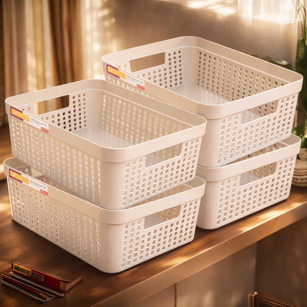 Kit 4 Cestos Organizadores 11 Litros Multiuso Cesto Grande em Plástico Resistente