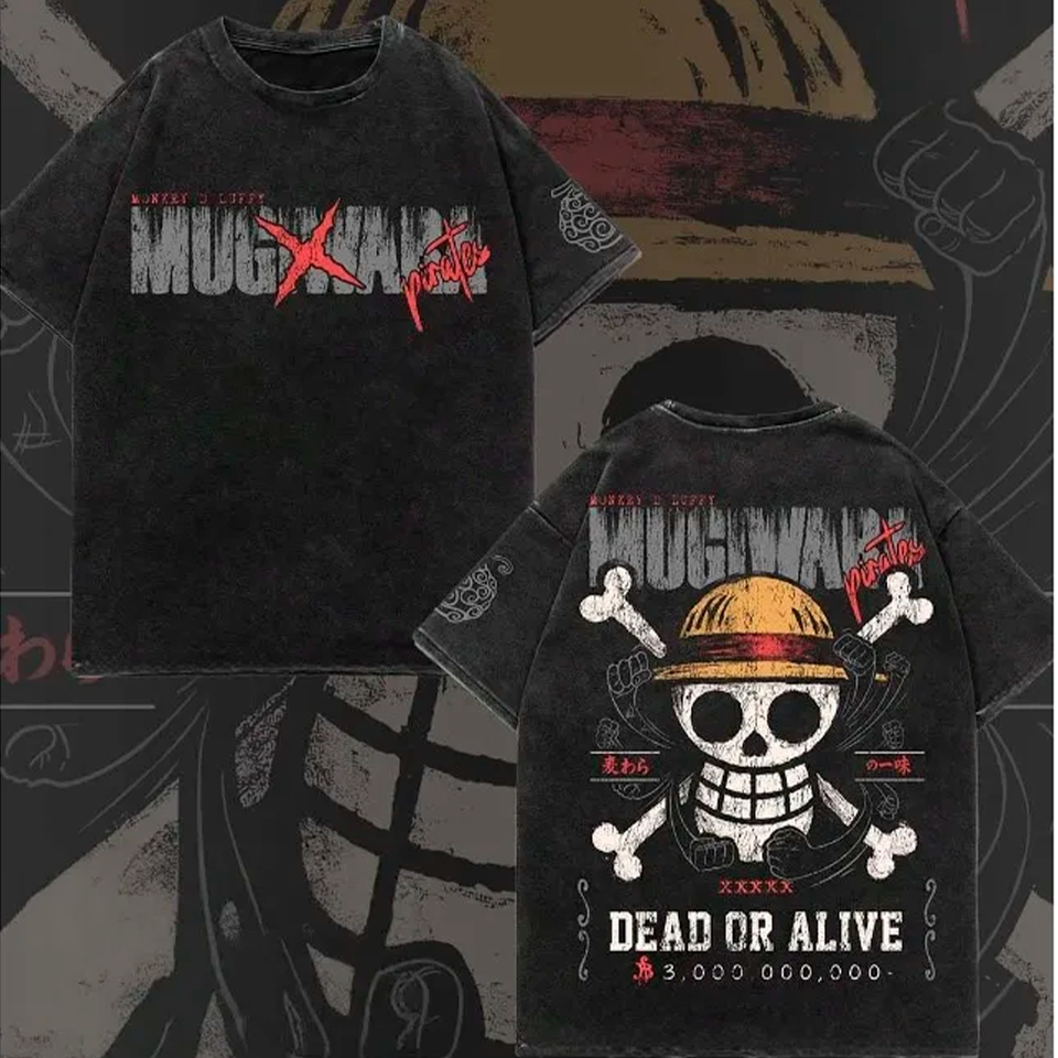 Camiseta Basica Vintage Estonada Lavada Mugiwara Luffy Gear 5 Son God Nika Anime One Piece
