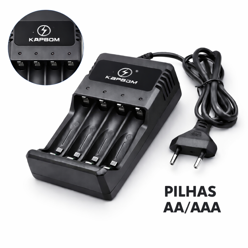 Carregador de Pilhas AA e AAA Kapbom Rápido Bivolt em Oferta na Shopee