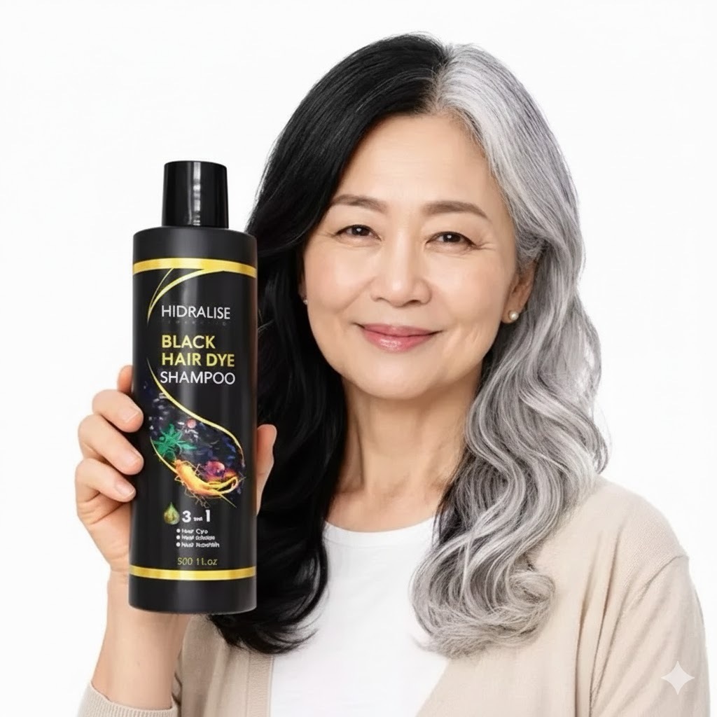 Shampoo Hair Dye 3 em 1 500ml Tonalizante Escurecedor Tintura Preta Com Extrato He Shou Wu Hidralise