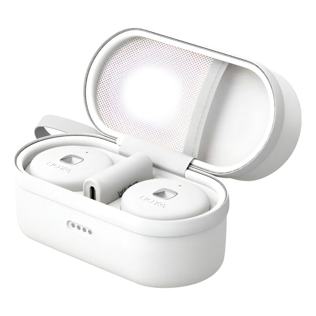 Microfone De Lapela Sem Fio Boya Omic-dw Para iPhone 11/12/13/14 Entrada Lightning Branco