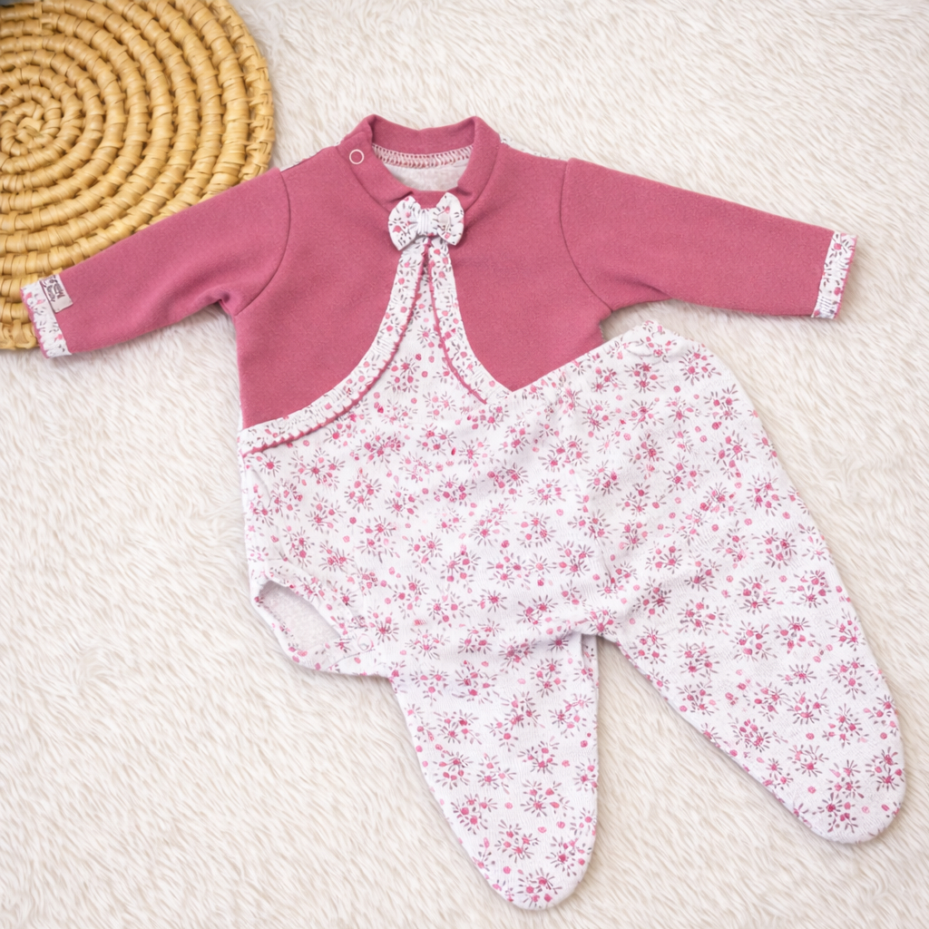 Kit Saída Maternidade Conjunto Roupa Bebê Menina Body Casaquinho Manga Longa e Calça