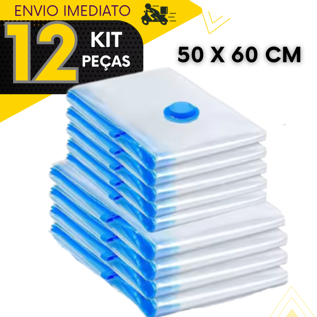 Kit 12, 10 ou 6 un - Saco a Vácuo 50X60 e Bomba Organizador Viagem Mala Armario Guarda Roupa Cobertas Edredon