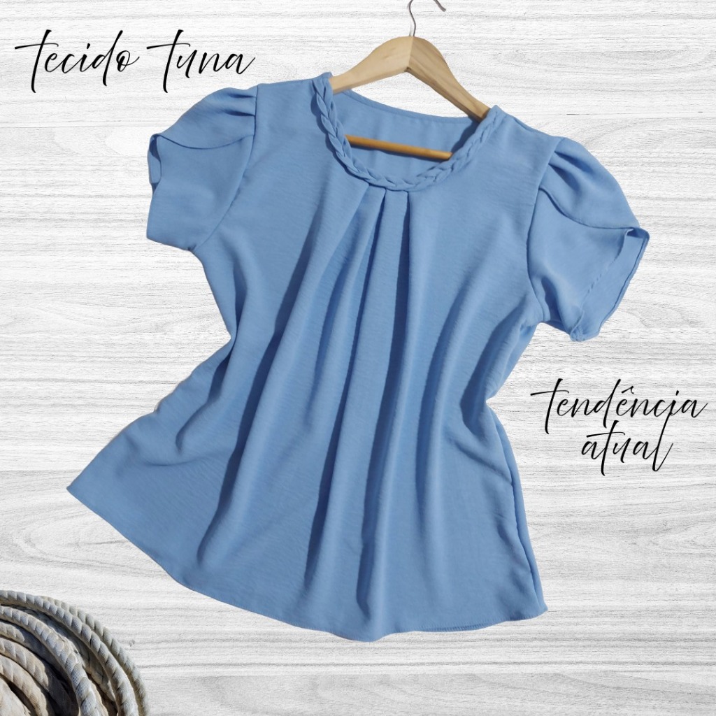 Blusa Feminina com Frente detalhe Manga Curta ,Soltinha Elegante Casual