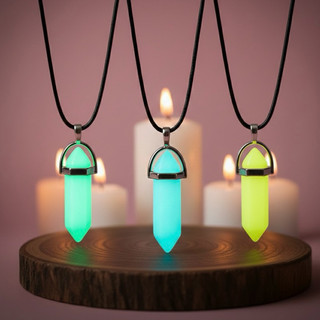 Colar Hexagonal de Pedra Luminosa, Jóias de Casal, Colar Pedra que Brilha no Escuro | Colar Neon Florescente Regulável