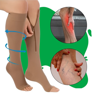 Meia 3/4 Compressão Forte Varizes Zíper Lateral Fácil de Vestir Inchaço Suporte Ortopédico em Oferta na Shopee