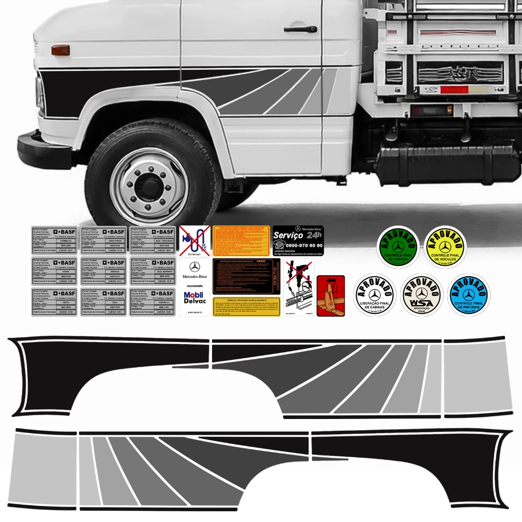 Kit Adesivo Faixa Lateral Porta Caminhão Mb 608 Cinza