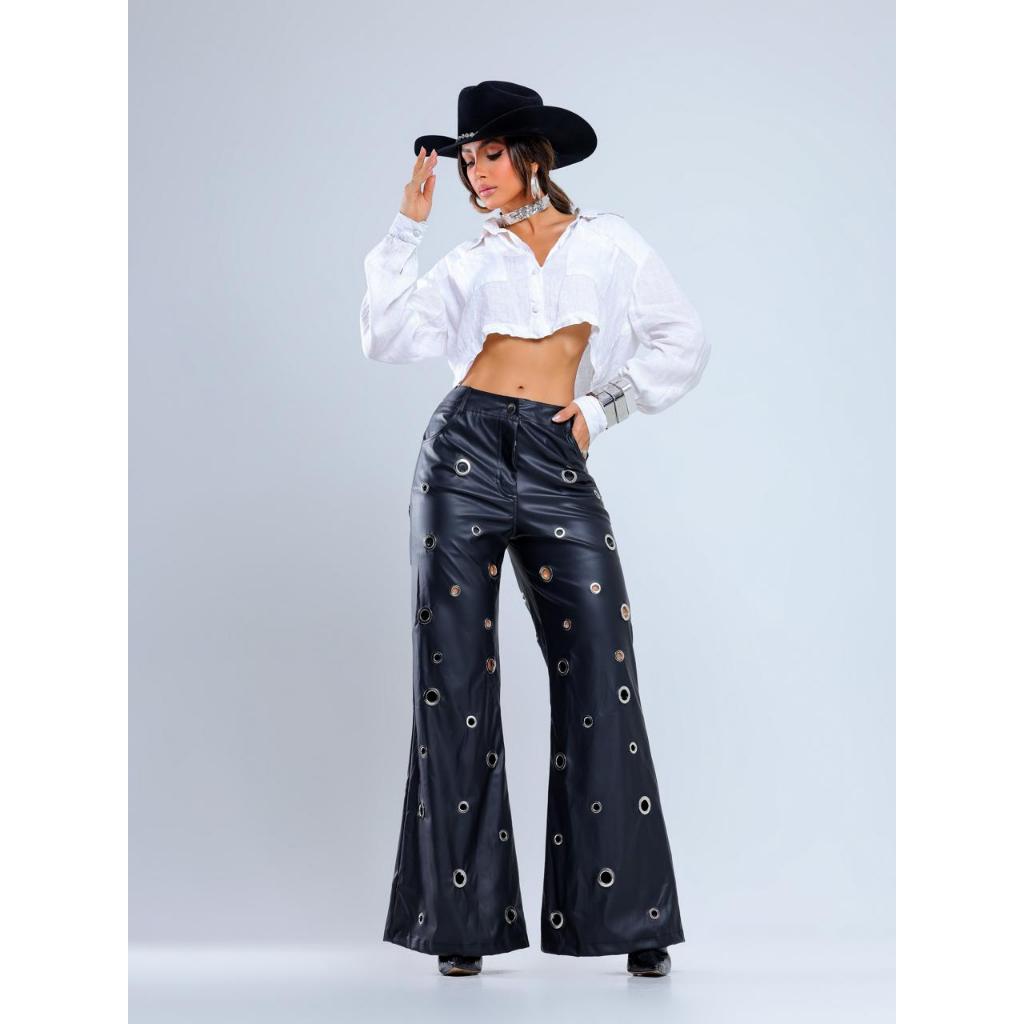 Calça Couro Ilhos Cintura Alta Country Rodeo LORENA