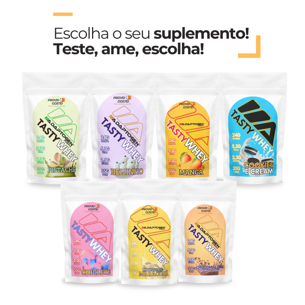 Tasty Whey Adaptogem – Doses Únicas e Porcionadas (Kit com 3 Sachês – Sabores Sortidos) - 35g cada