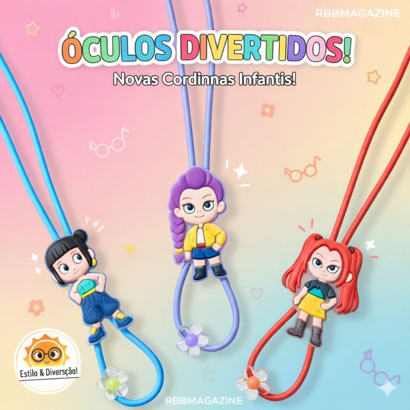 Cordinha para Óculos Infantil Colorida | Cordão Salva Óculos Ajustável Guerreiras