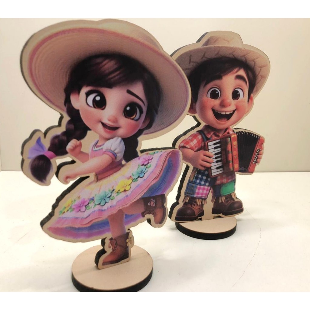 Kit Display de Mesa Festa Junina - Casal Caipira Baby (15cm) , Cenário Decorativo