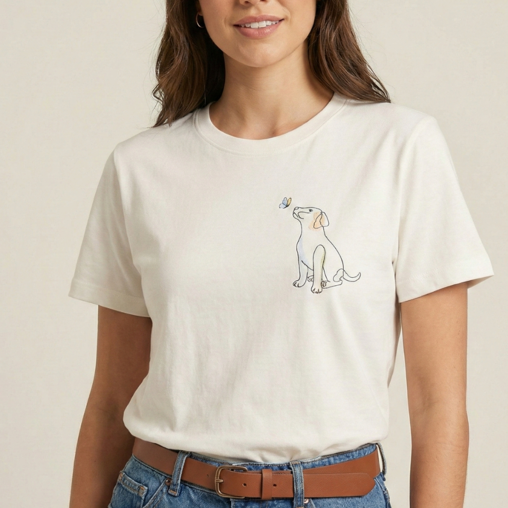 Camiseta Blusa Feminina Tshirt 100% Algodão Estampa Pets Cachorro e Gato