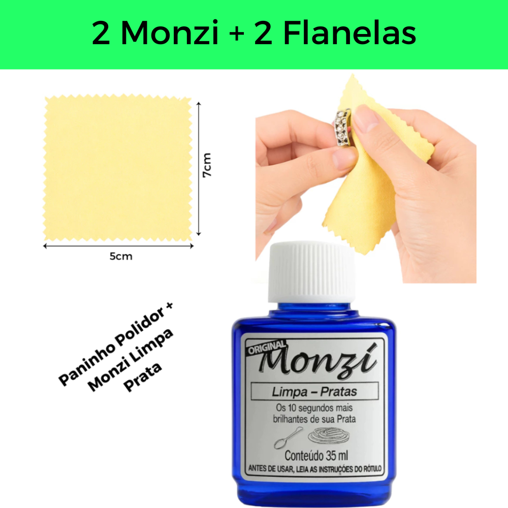 Kit 1 Monzi 35 Ml Limpa Prata 1 Flanela Magica Original 925 em Oferta na Shopee