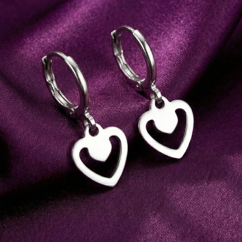 Brinco Argola com Pingente Coração Chapeado Aço Inoxidável Cirúrgico Uso diário Antialérgico em Oferta na Shopee