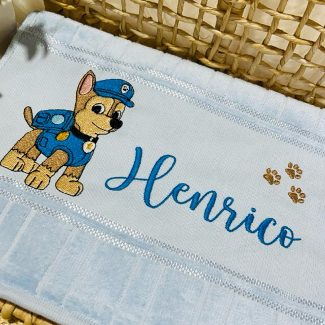 Toalha de Boca Patrulha Canina Bordada Personalizada com Nome | Bebê Infantil | Dohler 30x45 em Oferta na Shopee