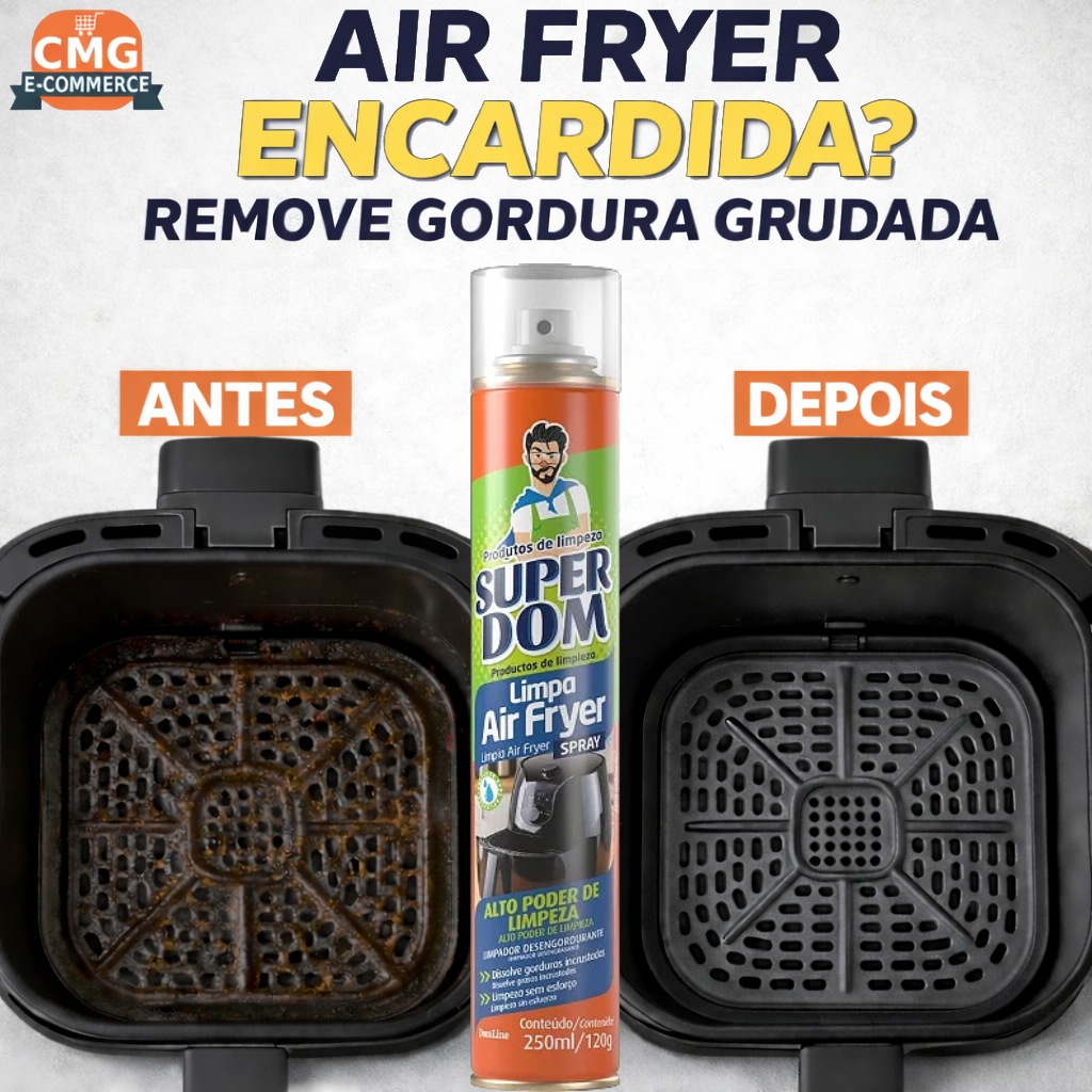 Limpa Air Fryer Spray 250ml Super Dom Remove Gordura Pesada Limpeza Rápida Desengordurante Facil Uso em Oferta na Shopee
